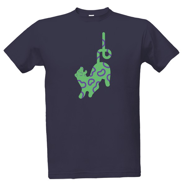 Tričko s potiskem Kočka divoká - zelenofialová